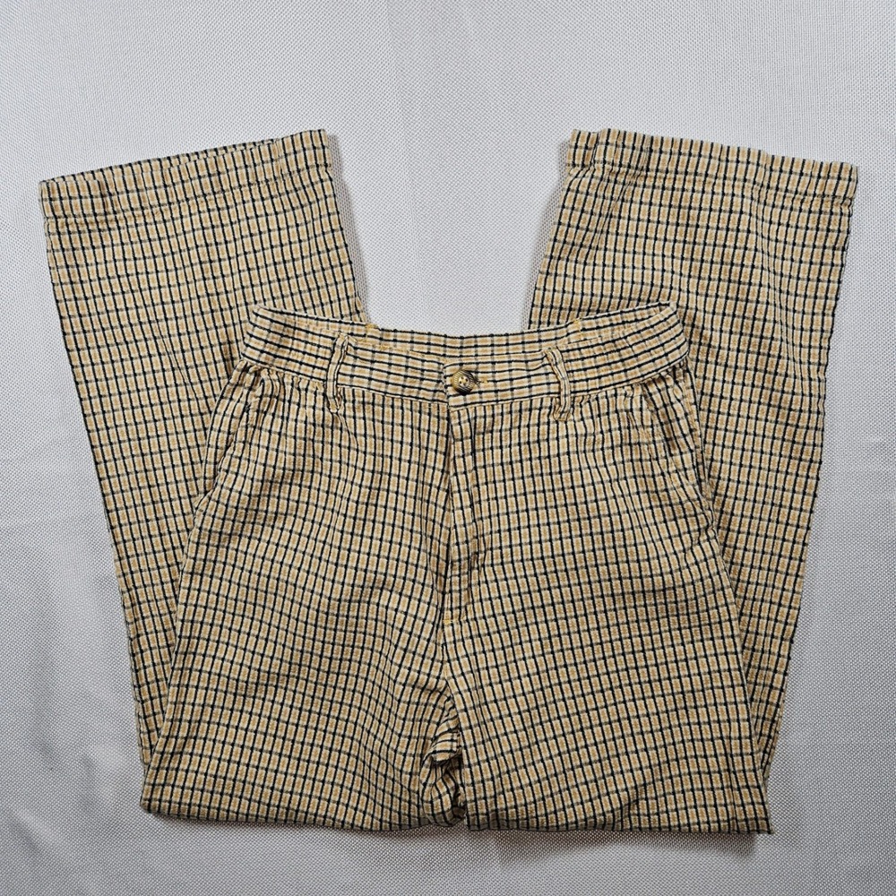 Billabong Women's Plaid Cropped Straight Leg Pants Small Beige Casual Boho